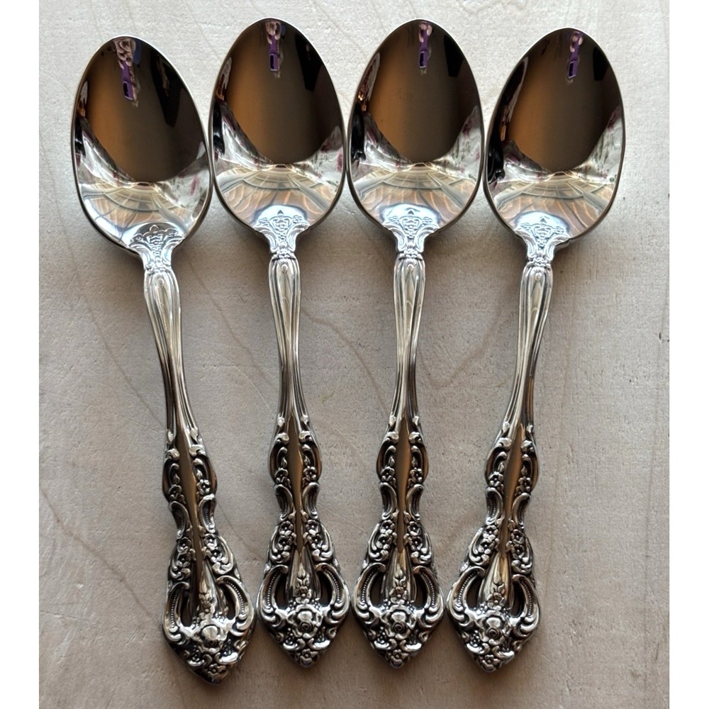 Oneida Michelangelo Stainless Flatware Cube LOT of 4 Teaspoons 6"